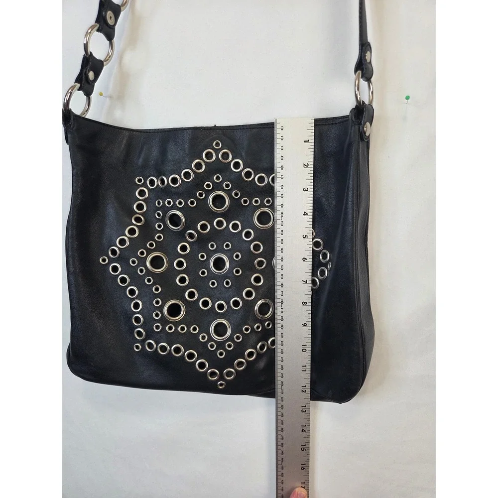 Nordstrom Black Genuine Leather Grommet Hobo Shoulder Bag Made in Italy